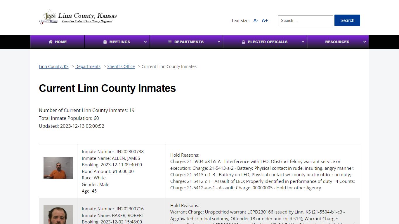 Current Linn County Inmates - Linn County, KS